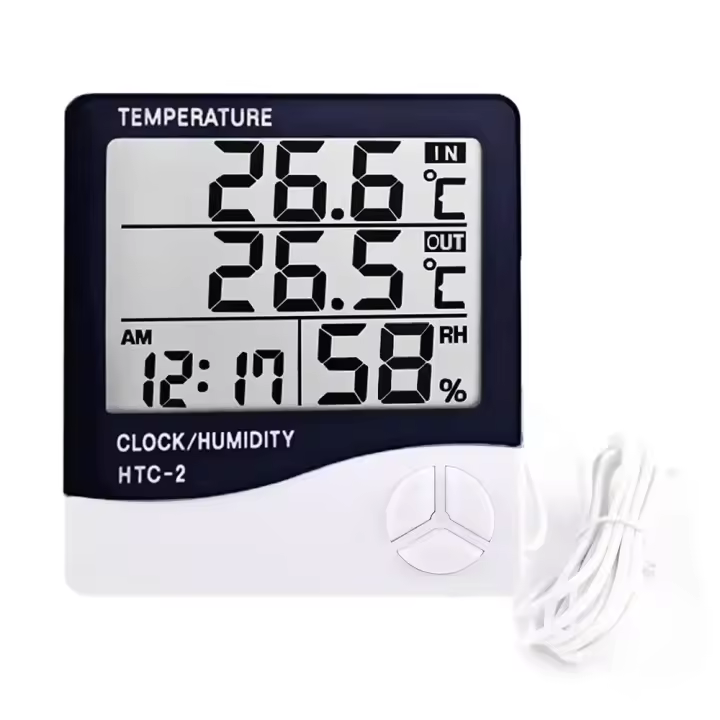 Medidor de Temperatura y Humedad Digital HTC-1 Termómetro y Higrómetro Electrónico para Interiores y Exteriores Herramientas de Reloj - 1