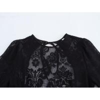 OUWU- Vestido de manga larga de trompeta sin espalda con cuello redondo estilo europeo y americano, vestido pequeño negro de encaje sexy para chica caliente. - details 2