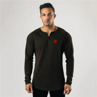 Black Slim Fitting T-shirt Top Simple Casual American Tough Guy Fitness Long Sleeve - details 8
