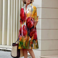 Marca de moda, vestido camisero de manga larga, informal, holgado, con estampado Floral, de una sola fila, con botones, Polo, bata con bolsillo para mujer 2023 - details 10
