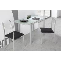 Mesa de Cocina Extensible Moderna Material Cristal Templado/Metal Blanco/Plata 100/140 x 60 x 76 cm - details 1