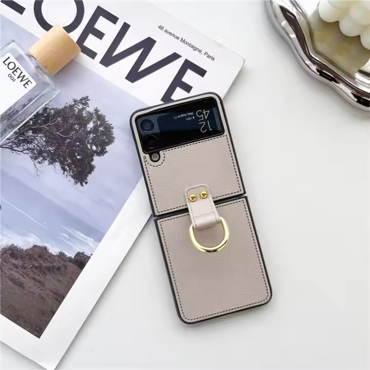 Funda de cuero PU con tapa para Samsung Z, carcasa de teléfono a prueba de golpes con hebilla de anillo Retro para Samsung Galaxy Z Flip 3 - 1