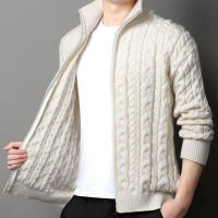 Chaqueta suéter corta gruesa para hombre, suéter cálido con cremallera ajustado informal y moderno, cárdigan de punto para hombre de otoño e invierno - details 2
