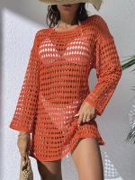 Elegante Cubierta de Punto con Cuello Redondo y Manga Larga Vestido de Playa de Ligero para Verano con Diseño Hueco, Protección Solar, Tela Transpirable - details 22
