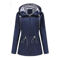 Camiseta impermeable con capucha a rayas de manga larga para mujer, longitud media - details 36