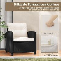 Conjunto de jardín exterior de ratán de 3 piezas, 1 mesa auxiliar de vidrio templado y 2 sillas con cojines, muebles de jardín terraza balcón exterior (negro) - details 39