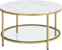 Centro, Mesita de Salón, de Mármol de Imitación Redonda, Estante de Vidrio Templado, Montaje Fácil, Estilo Moderno, Blanco Mármol y Dorado Claro LCT072W59 - details 28