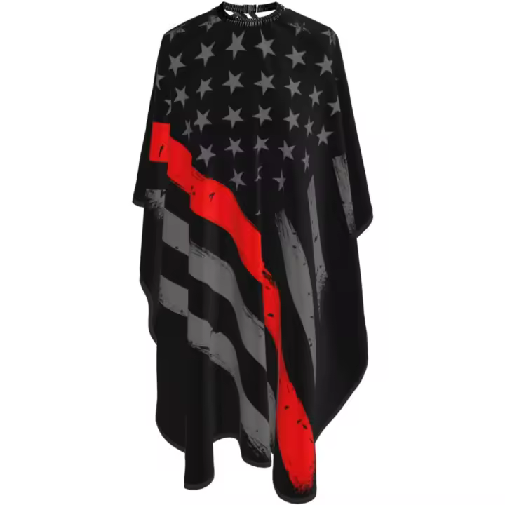 Policía Bandera Americana Azul Delgada Línea Salon Barber Cape - Capa de corte de pelo impermeable de peluquería profesional con cierre a presión ajustable - Delantal de corte de pelo - 55''X66'' - 1