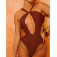 2025 nuevo bikini sexy de color sólido con cordones de una pieza con traje de baño negro ahuecado sin espalda para mujer - details 23
