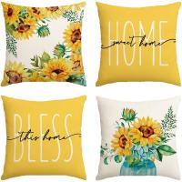 Juego de 4 fundas de Lino para el Hogar, Funda de Cojín Amarillo, Funda decorativa - details 0