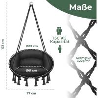 Silla Colgante con Cojín - Sillón Colgante Chill para Adultos y Niños Hamaca hasta 150 kg Asiento Colgante Suspensión Interior y Exterior Sala de Estar y Jardín Terraza, Beige - details 21