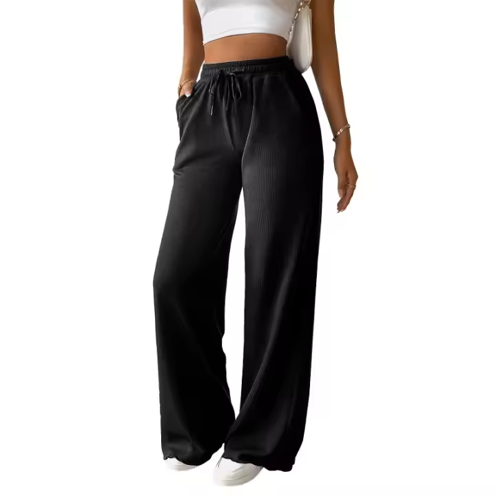 Nuevos pantalones de pierna ancha informales sueltos de color sólido para mujer - 1