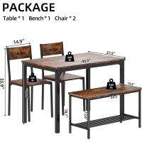 Juego de comedor de 4 piezas con mesa, 2 sillas y 1 banco. Conjunto de muebles de cocina de madera con estructura de acero. - details 1