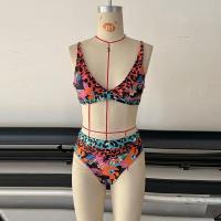 Conjunto de Bikini con estampado Floral y leopardo, traje de baño de corte alto con cuello en V, ropa de baño para mujer, 2 piezas - details 6