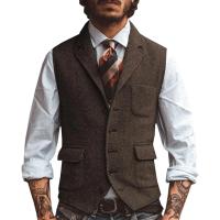 Chaleco de hombre, chaleco de negocios en espiga marrón, chaqueta informal ajustada para boda, novio, banquete, chaleco. - details 3