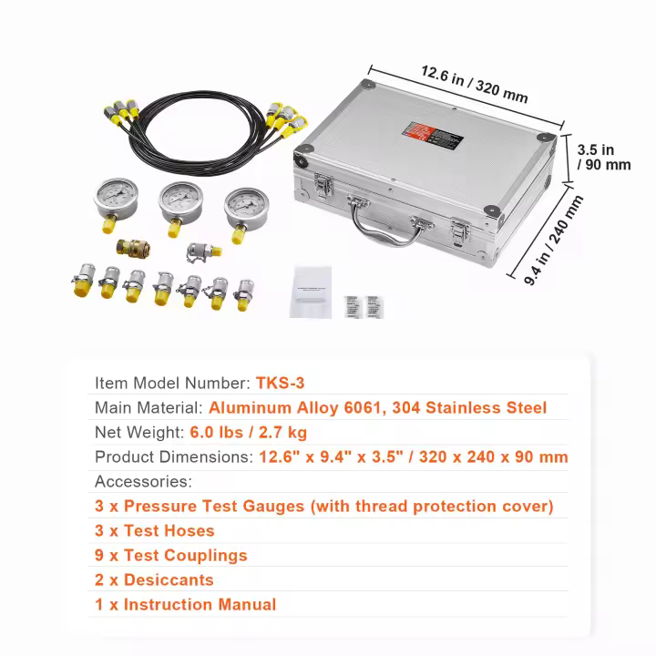 SucceBuy Kit de prueba de presión hidráulica, juego portátil para excavadoras y maquinaria de construcción - 1