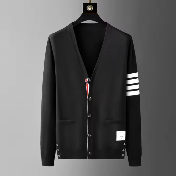 Cardigan de Punto de Marca Superior Novedad Primavera-Otoño Estilo Casual Coreano con Abertura Lateral V-cuello - 1