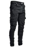 Nuevos pantalones vaqueros para hombre, pantalones vaqueros lavados de Color sólido con múltiples bolsillos, pantalones vaqueros Cargo de cintura media, pantalones casuales de moda de talla grande, ropa diaria para hombre - details 1