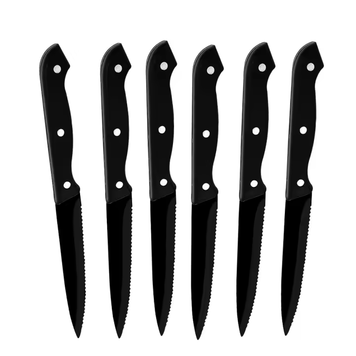 Black Steak Knives Set Cutlery Set 6/8 Pcs Full Tang Stainless Steel Sharp Serrated Dinner Knives Set Dishwasher Safe for Meat - 1