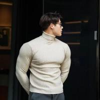 Suéter de Cuello Alto para Hombres Estilo Básico a Rayas de Otoño Cálido Pullover de Manga Larga - details 1
