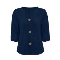 Camiseta de verano "Mujer 2025 con cuello en V, lino y algodón, holgada y transpirable, estilo boho-chic - Moda informal y elegante" "Mujer con cuello en V, algodón, transpirable, - Moda" - details 6