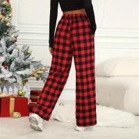 Pantalones de pijama de Navidad para mujer, pantalones con estampado a cuadros de otoño e invierno, pantalones rojos, pantalones casuales de pierna ancha a la moda, ropa de calle - details 5