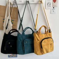 Bolso de mano de lona de algodón grande Retro con cremallera de pana para mujer, bolso cruzado ecológico informal portátil para mujer, bolso de mano con felpa - details 1
