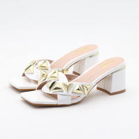 Correade una sola pieza con puntera abierta y tacón grueso y sandalias y pantuflas exteriores sencillas y versátiles para mujer. - details 14