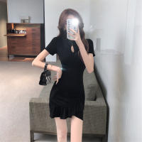 Diseño único con sensación de lujo, cheongsam mejorado, pequeño temperamento francés negro, corte ajustado, vestido envuelto en las nalgas, - details 9