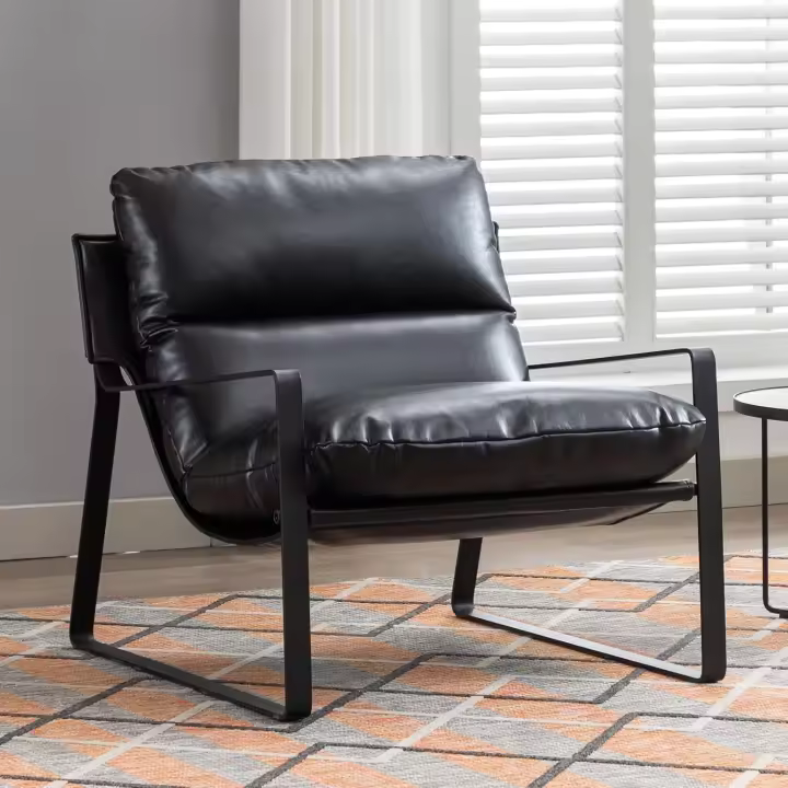 Sillón Individual Moderno Silla de Salón de Ocio con Patas Negras, Silla Relax de Cuero PU con Brazos Silla de Lectura Simple para Hogar/Apartamento - 1