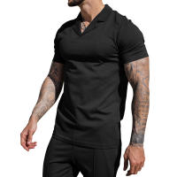 Verano 2025 para hombre, camiseta casual de manga corta con cuello polo y solapa en V, color sólido. - details 10