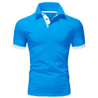 Polo de manga corta ajustado para hombre, camisa de cuello suave y sólido, trabajo, Golf, senderismo, informal, azul marino/blanco - details 21