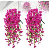 2 Piezas De Flores Artificiales Colgantes Para Exteriores, Plantas De Vid Larga, Eucalipto De Gloria Matutina, Verde De Imitación Realista Para Interior, Exterior, Patio, Porche, Jardín, Decoración De Primavera - details 11