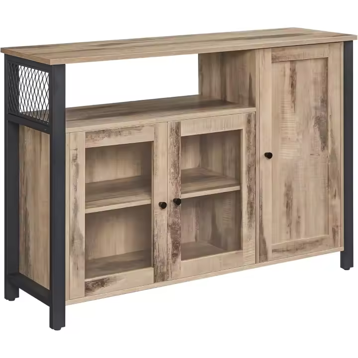Muebles para Sala de Estar 3 Puertas Estilo Casa Campo Marrón Roble y Negro Tinta - 1