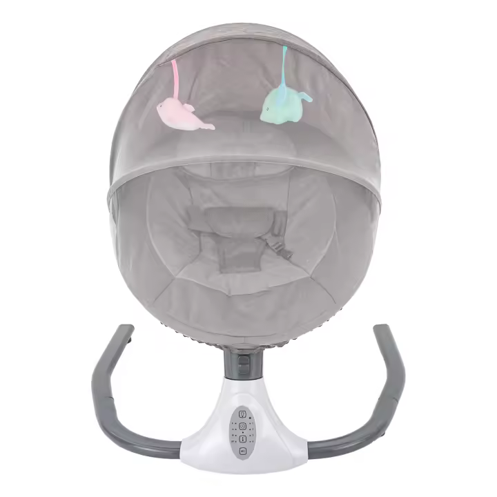 Mecedora eléctrica portátil para bebé, sillón con Bluetooth, mando a distancia plegable, color gris plateado, 220v - 1