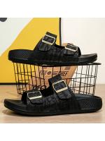 Zapatillas de casa retro informales de suela gruesa con textura de cuero de verano y hebilla de cinturón para uso en exteriores para hombre - details 7