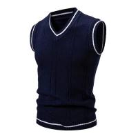 Nuevo Chalecos sin mangas de punto con cuello en V para hombre, jerséis de punto ajustados, suéteres de moda de retales, ropa de calle informal inteligente - details 7