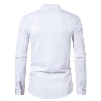 Printemps hommes col montant Henry chemise décontracté Bloque de couleur a cuadros à manches longues chemises hommes d 'affaires bureau Blusa trabajo diario - details 9