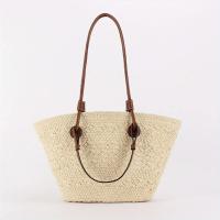 Bolso grande de playa para mujer - Bolso de paja de tallo de maíz tejido a mano beige natural, bolso de hombro abierto para mujer, bolso espacioso y elegante costero para vacaciones, compras, uso diario - Bolso de verano, bolso de playa, simplicidad elega - details 1