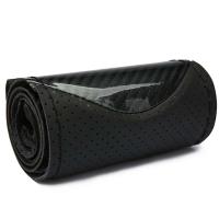 Funda de fibra de carbono para volante de coche, cosida a mano, protección de cuero PU, tejido, 38cm - details 5