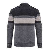 Suéter cómodo para mantener el calor para hombre, Tops informales con cuello levantado versátiles, abrigo grueso de lana a rayas a la moda para otoño e invierno - details 5