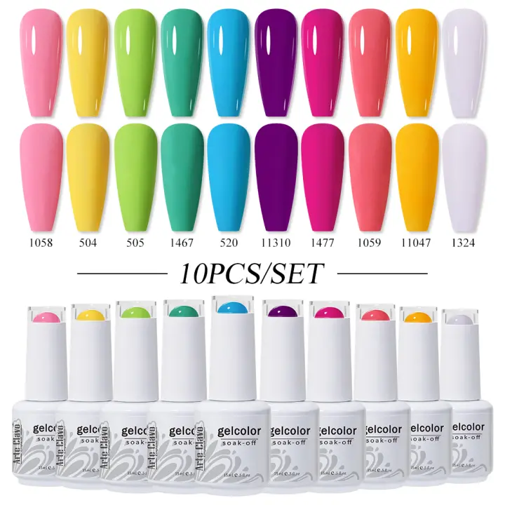 Arte Clavo-juego completo de esmaltes en Gel para uñas, Set completo de barniz semipermanente, 10 colores, 15ml - 1