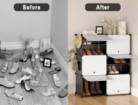 Zapatero con 6 compartimentos, caja de almacenamiento de zapatos con puertas, estante Modular de plástico para zapatos - details 7