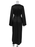 Bata de satén blanca y negra para mujer, vestido de noche de manga larga acampanada, vestido de novia Sexy - details 8