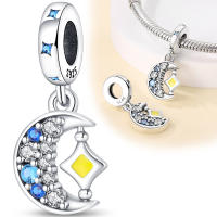 Cuentas de Colgante de Luna y Estrella de Zirconio Azul de Plata Esterlina 925 Apto para Joyería Original de Pulsera de Plata 925 - details 1