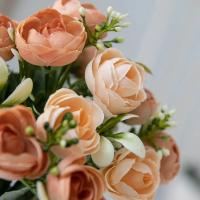 Rosa de seda de 15 cabezas, capullo de té pequeño para decoración de Navidad, alféizar del hogar, accesorios de bonsái, Fondo de boda, pared de flores artificiales - details 6