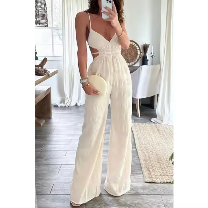 Mono de Manga Desechada para Mujer Denim Elegante sin Mangas con Espalda Descubierta - 1