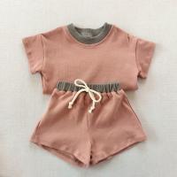 Conjunto de manga corta de color sólido para niños, conjunto de dos piezas de pantalones cortos de algodón sueltos para bebés - details 11