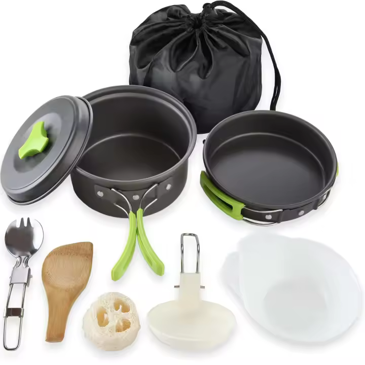 Kit de desorden para cocinar con engranajes, ollas para acampar, sartenes, estufa para mochilero, juego de utensilios de cocina para exteriores - 1