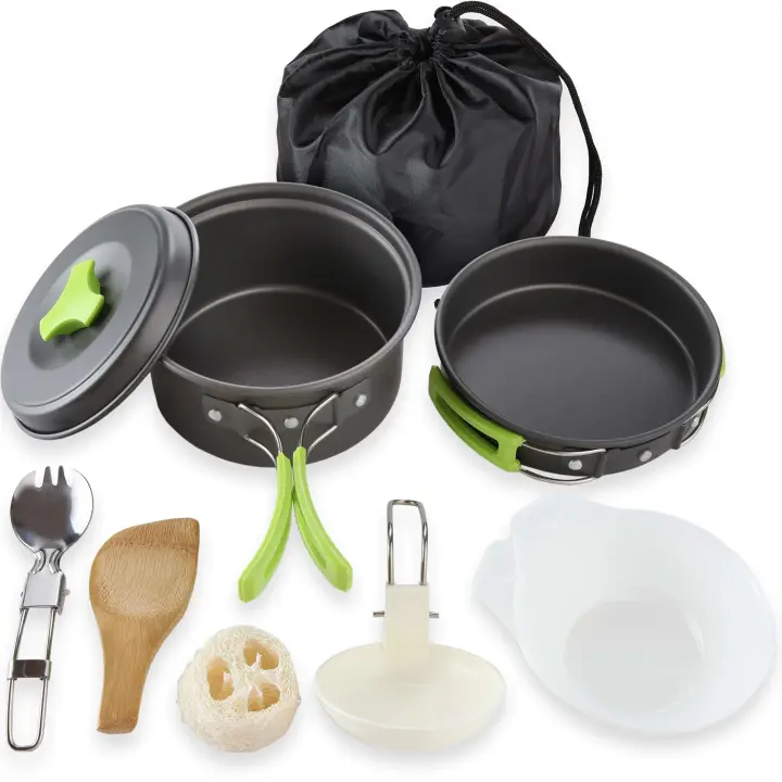 Kit de desorden para cocinar con engranajes, ollas para acampar, sartenes, estufa para mochilero, juego de utensilios de cocina para exteriores - 1